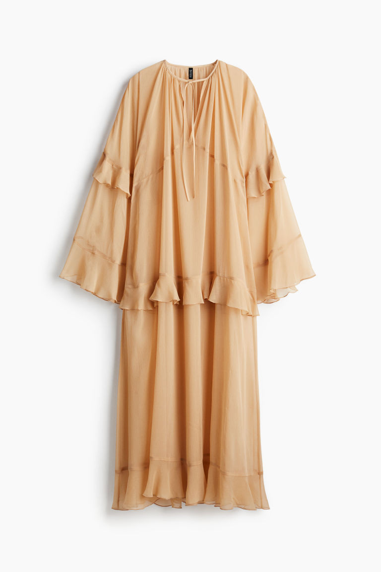H & M - Flounced chiffon dress - Beige | H&M (UK, MY, IN, SG, PH, TW, HK)