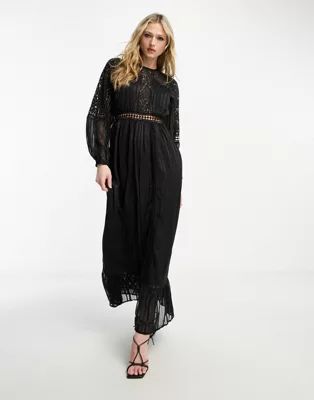 Reclaimed Vintage maxi satin dress with mixed scale lace in black | ASOS (Global)