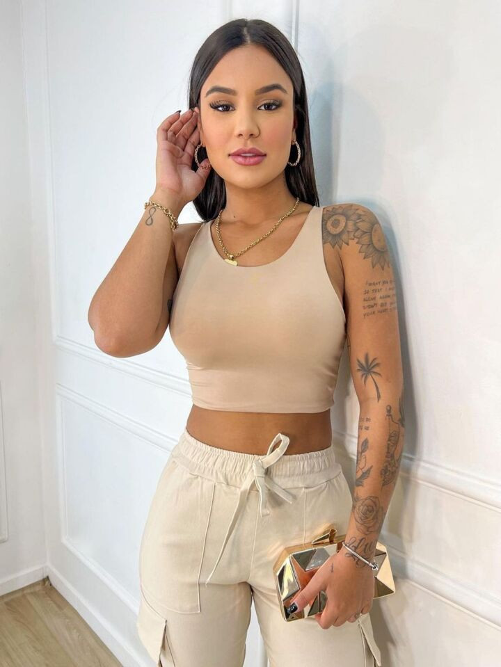 Cropped Feminino Regata Básico Top Liso Moda Nude Bege | SHEIN