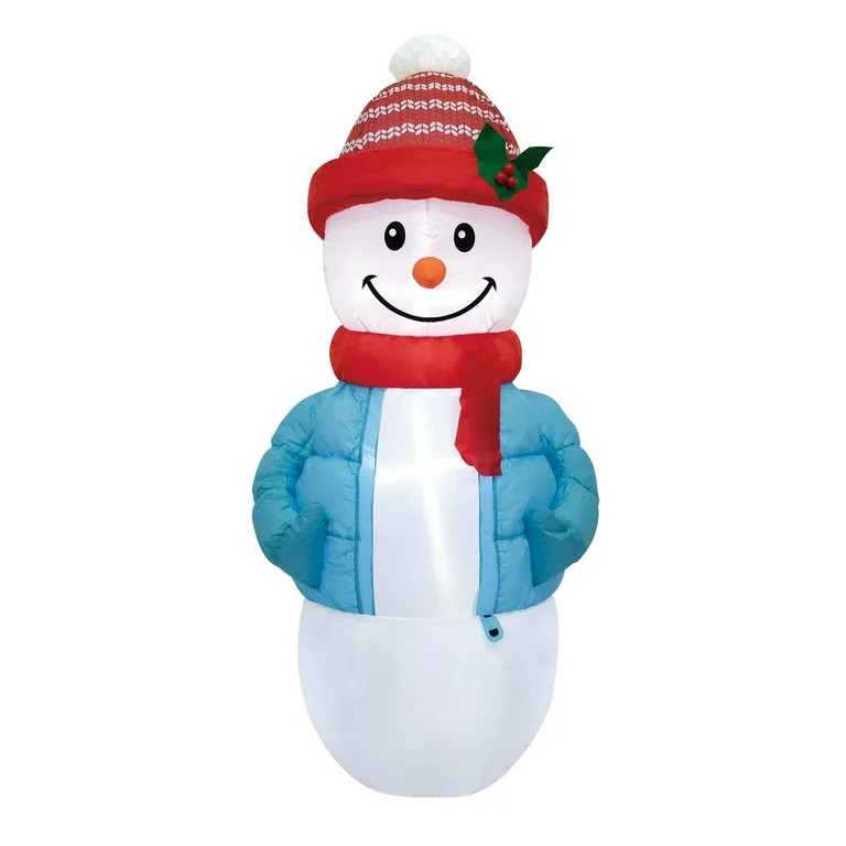 4 ft Snowman in Blue Puffer Jacket Christmas Airblown Yard Inflatable, Multicolor, by Holiday Tim... | Walmart (US)