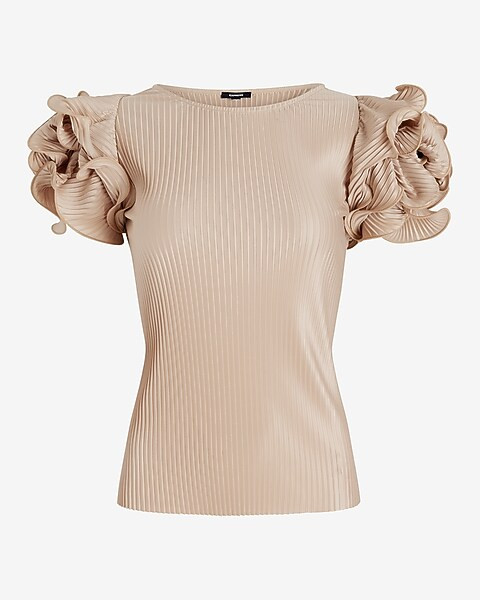 Skimming Pleated Rosette Sleeve Tee | Express