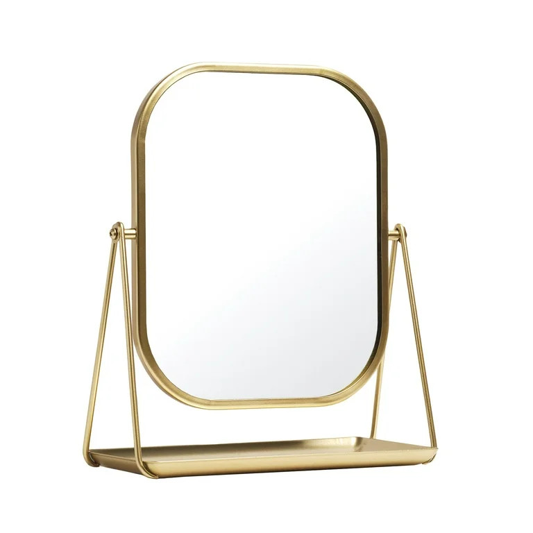 Mainstay Round Edge Tabletop Easel Mirror with a Modern Gold Finish Vanity Mirror 7" x 5" | Walmart (US)