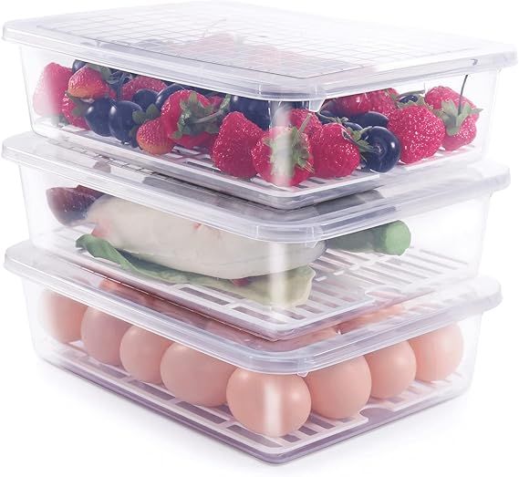 77L Food Storage Container, (3-Pack) Plastic Food Containers with Removable Drain Plate and Lid, ... | Amazon (US)
