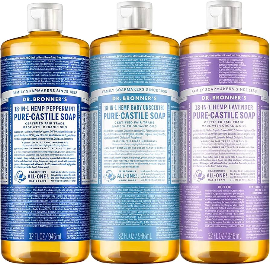 Dr. Bronner's - Pure-Castile Liquid Soap (32 Ounce Variety 3-Pack) Peppermint, Baby Unscented, La... | Amazon (US)