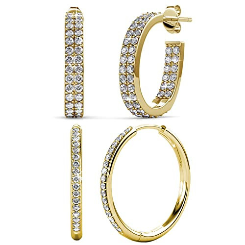 Cate & Chloe 18k Yellow Gold Hoop Earrings with Crystals Value Bundle - 2 Pairs - Bianca & Grace | Amazon (US)
