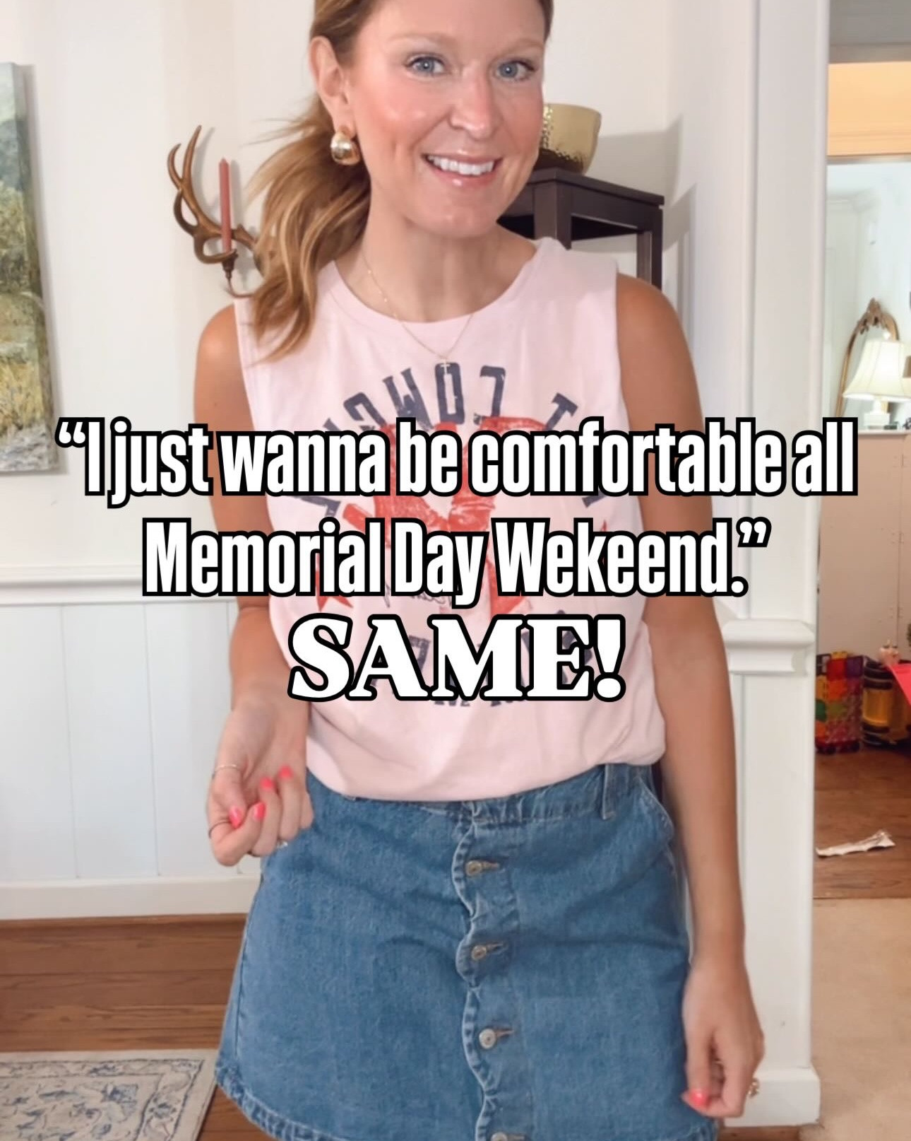 Festive but comfortable, and it’s from Walmart! Can’t go wrong with a cute tee and denim shorts in the summer. And the pajamas at the end! 😍😍
I’m in size M in all of them. 

#walmartfashion #mdw #memorialday #summerstyle #momstyle