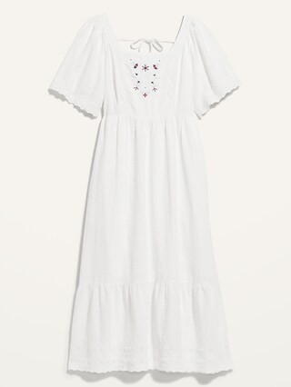 Fit & Flare Short-Sleeve Tie-Back Clip-Dot Midi Dress for Women | Old Navy (US)