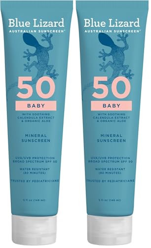 Blue Lizard BABY Mineral Sunscreen with Zinc Oxide,SPF 50+,Water Resistant,UVA/UVB Protection with Smart Cap Technology - Fragrance Free,5 oz. Tube,(Pack of 2) | Amazon (US)