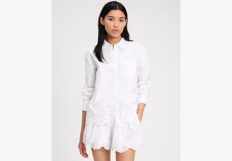 Kate Spade Daisy Eyelet Shirt, white - XXS | Kate Spade Outlet