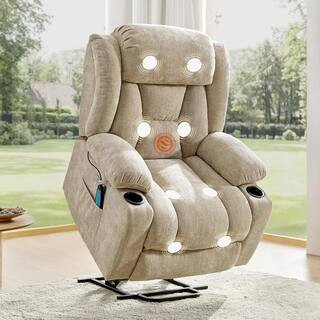 Sam Beige Oversized Power Lift Assist Recliner with Massage Heating | The Home Depot