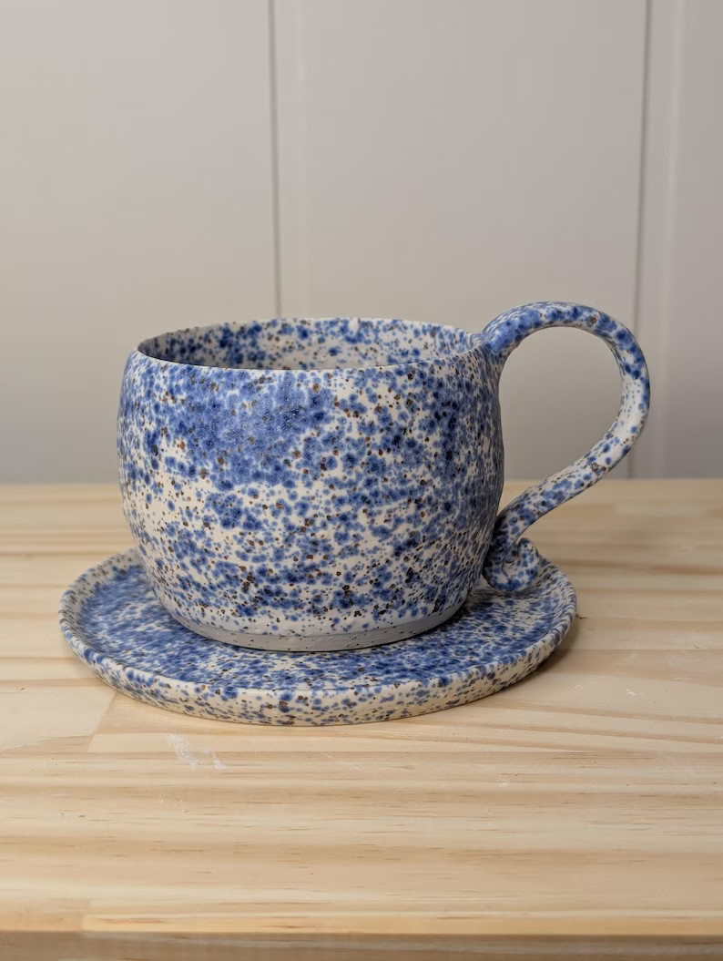 Blue Speckled Mug with Saucer | Etsy (US)