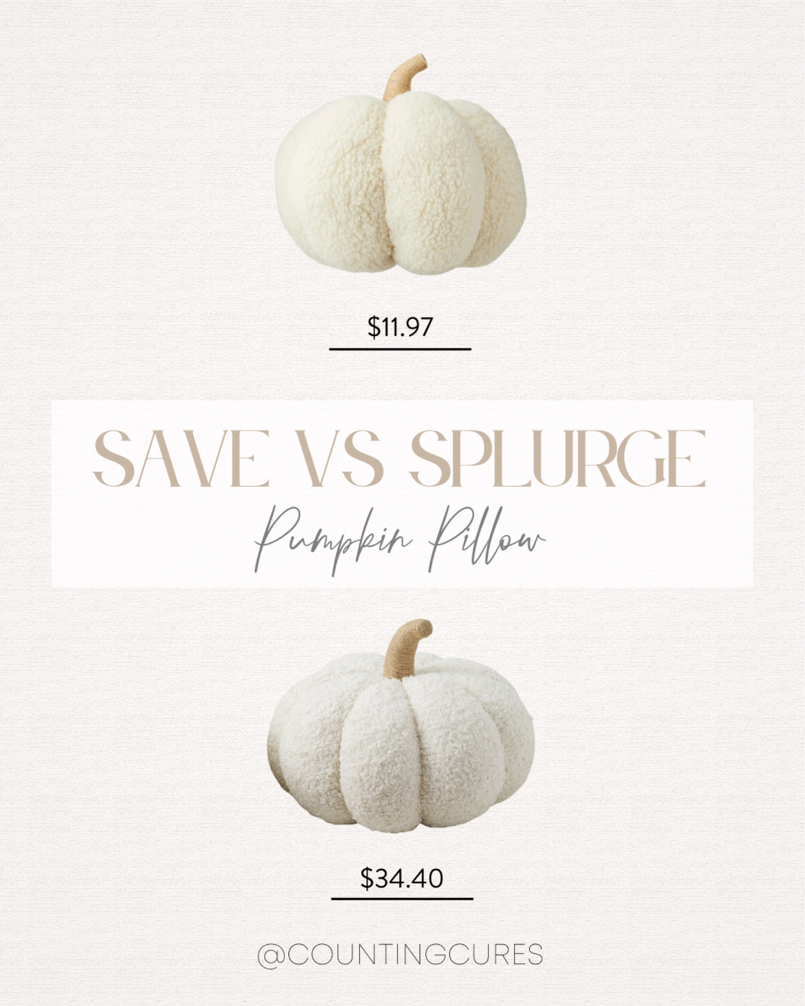 Opt for the affordable option or splurge on something extra special for your fall decor with this pumpkin pillow!
#lookforless #savevssplurge #decoridea #fallhome

#LTKHome #LTKFindsUnder50 #LTKStyleTip