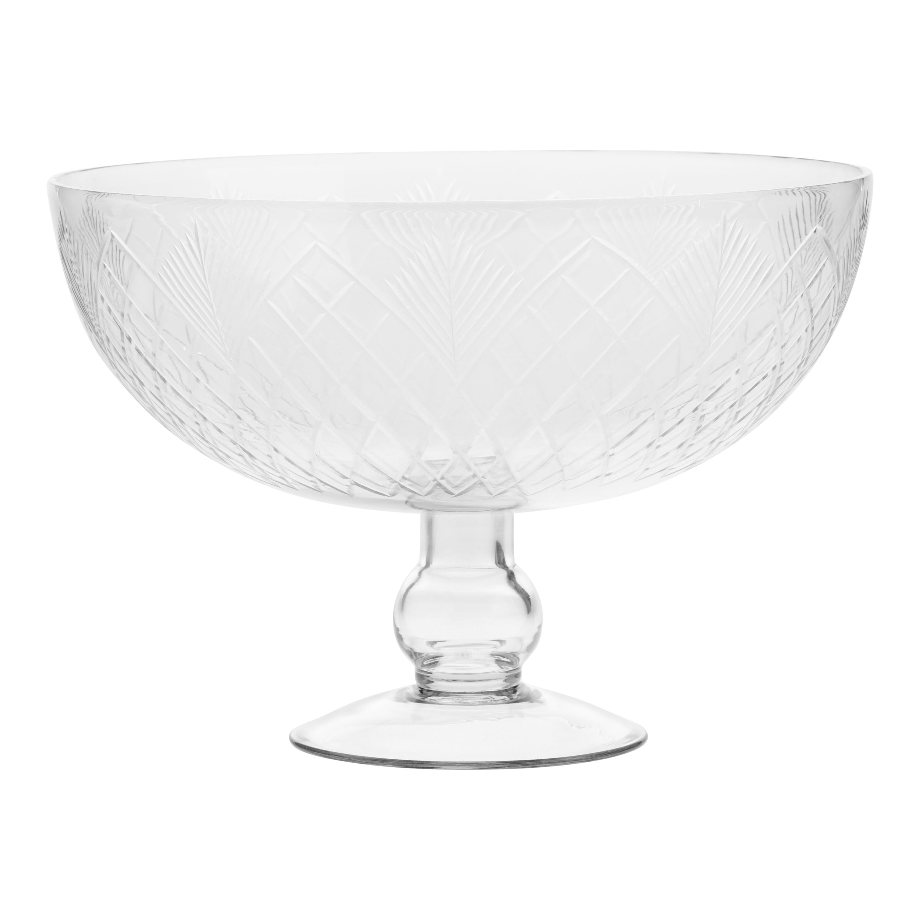 Clear Etched Garland Glass Punch Bowl | World Market