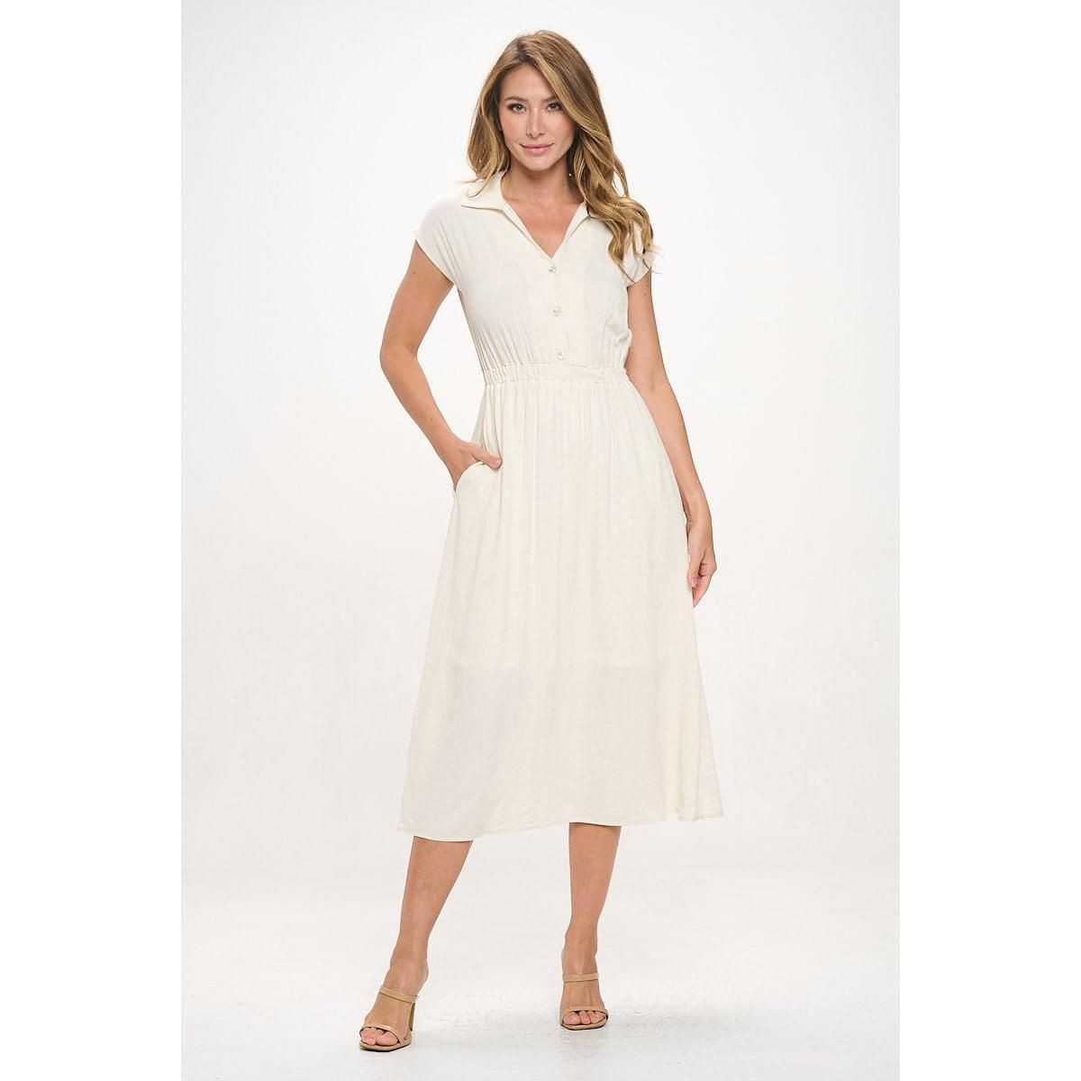 WEST K Womens Hana Short Sleeve Button Front Midi Dress - Medium - Oatmeal | Target