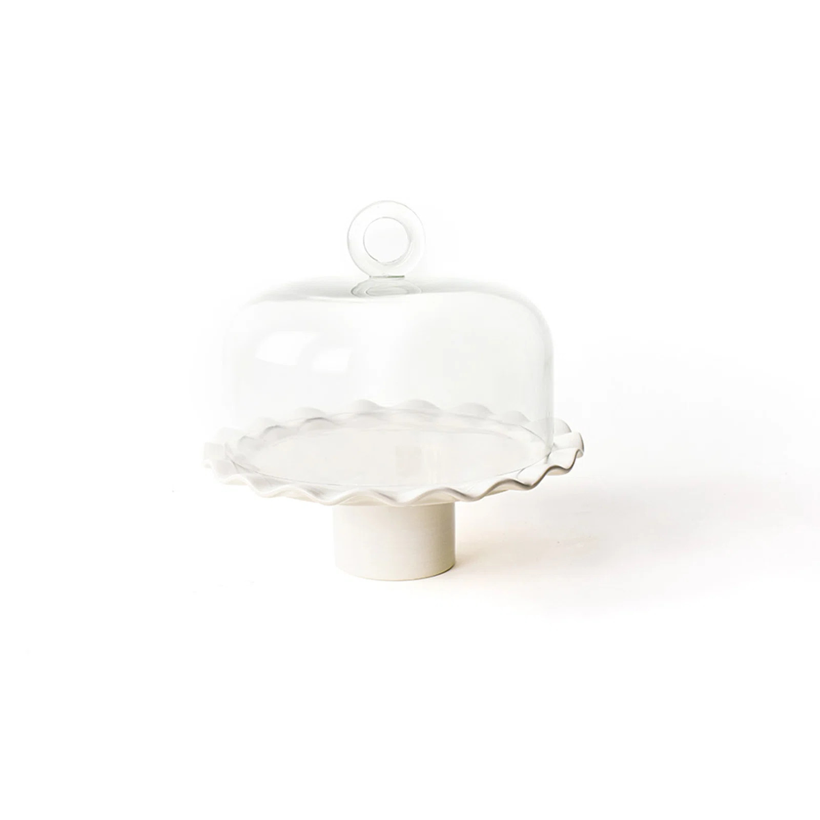 Signature 11 Ruffle Cake Stand White With Ring Handle 10 Glass Dome (Set of 2) | Wayfair North America