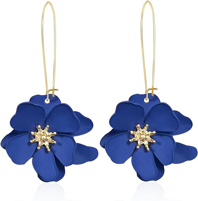 YUNXI Unique Boho Flower Dangle Earrings Exaggerated Layered Floral Petal Drop Dangle Statement S... | Amazon (US)