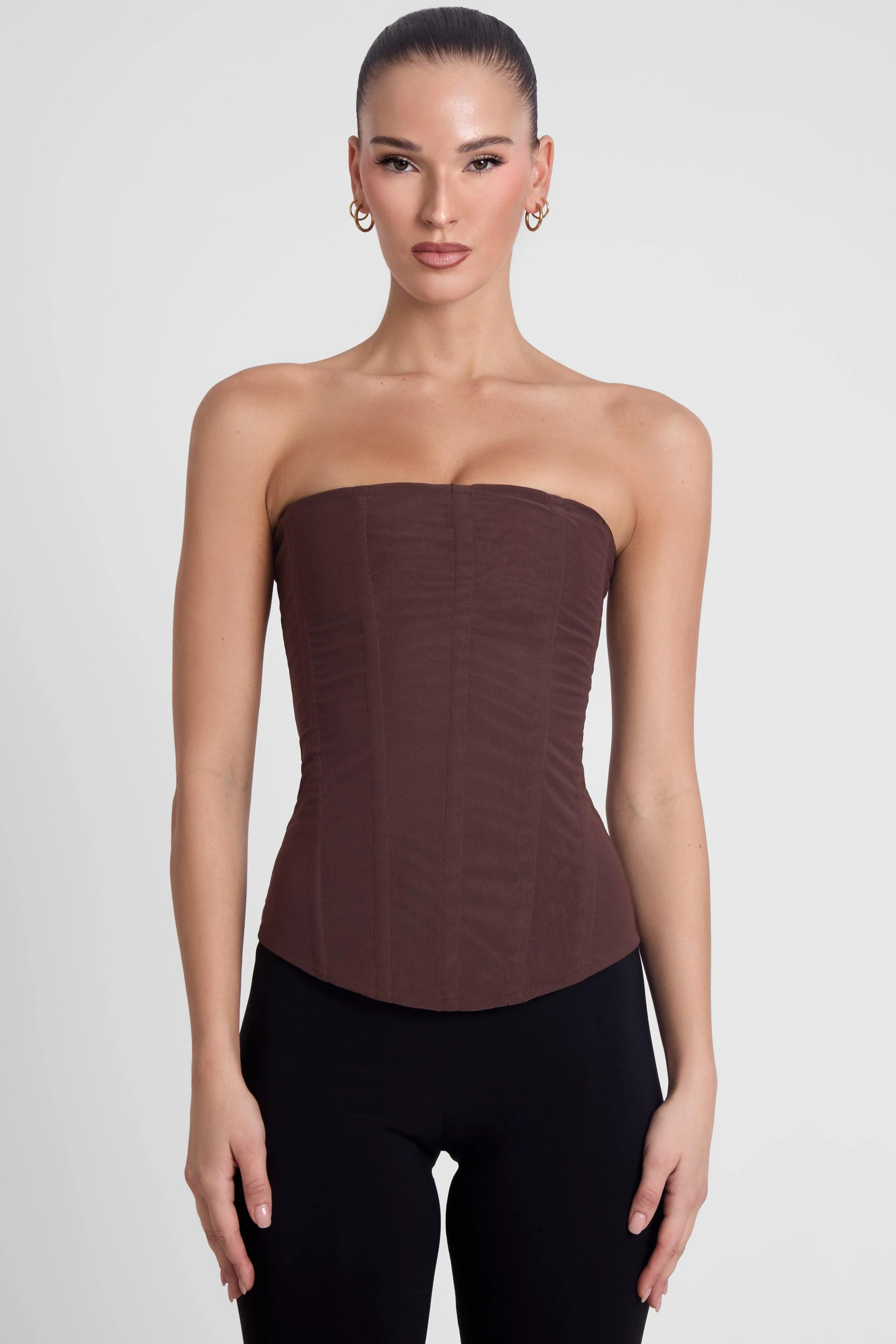 Muse Mesh Corset Top - Chocolate Brown | LEAU (US)