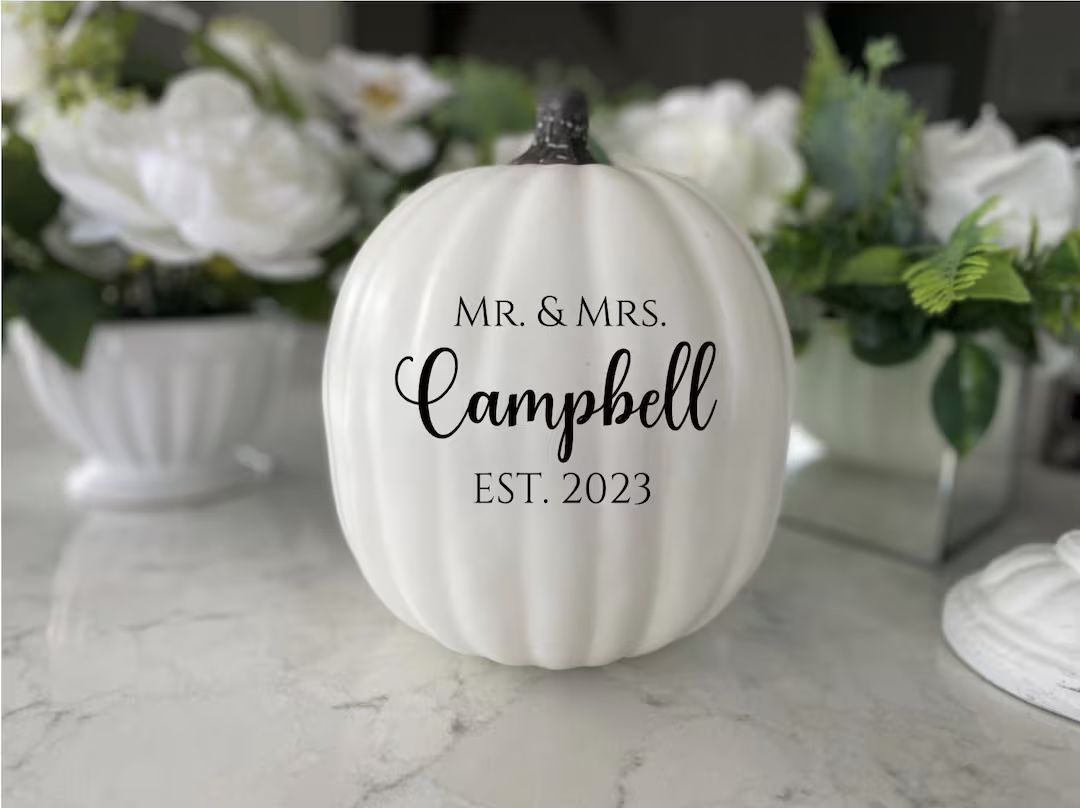 Personalized Pumpkin, Mr. & Mrs., Sweetheart Table, Bridal Shower Gift, Wedding Gift, Custom Whit... | Etsy (US)