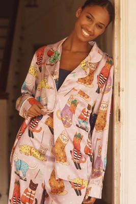Karen Mabon Skiing Cats Classic Pajama Set | Anthropologie (US)