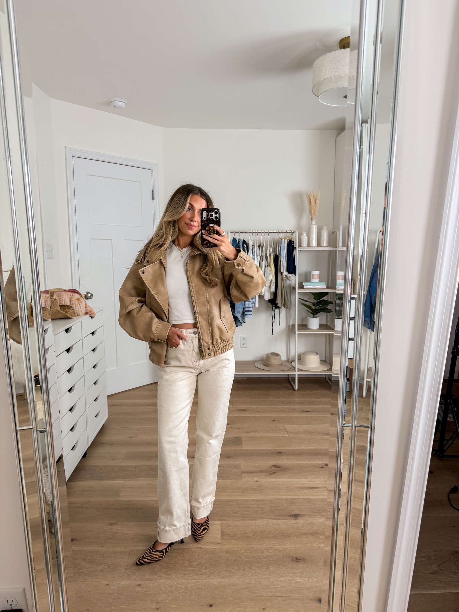 Abercrombie denim I’m loving as someone who’s petite at 5’2! All on sale! Code DENIMAF stacks! 
+ brown moto jacket: xxs 
+ top: xs
+ high rise 90s relaxed jeans: 24 short 
+ heels: true to size

#LTKootd #LTKPetite #LTKSaleAlert