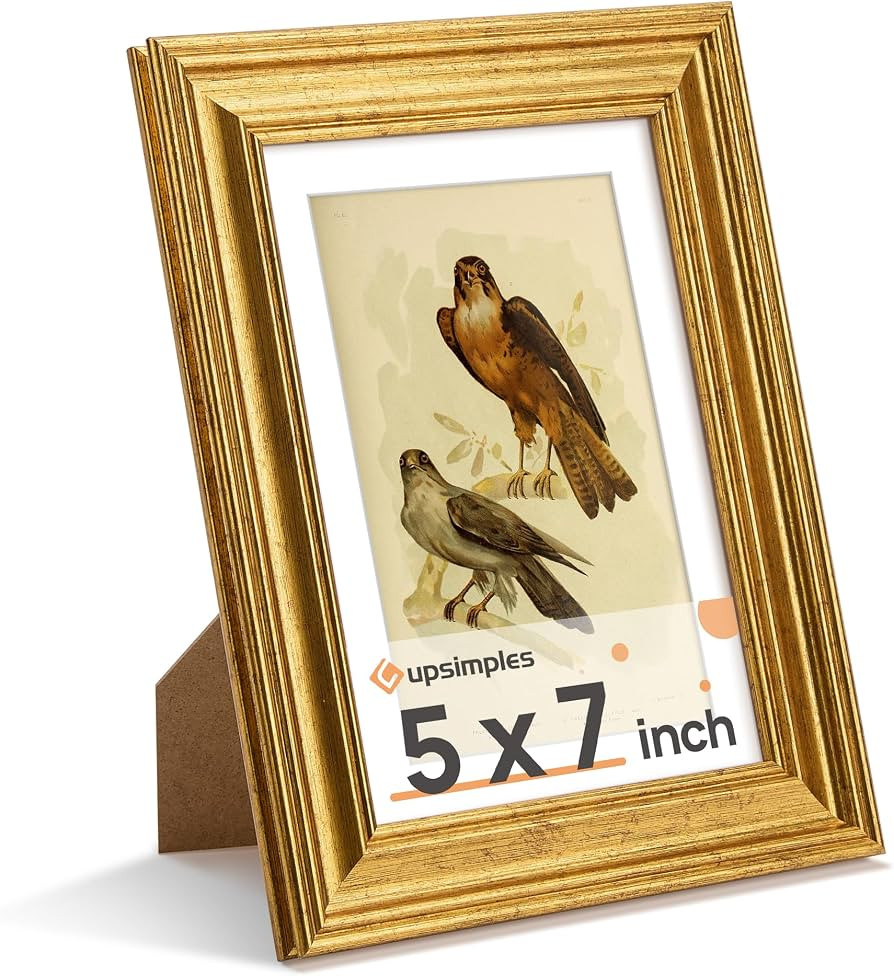 upsimples Vintage 5x7 Picture Frame, Antique Gold Frame Displays 4x6 with Mat or 5 x 7 Without fo... | Amazon (US)