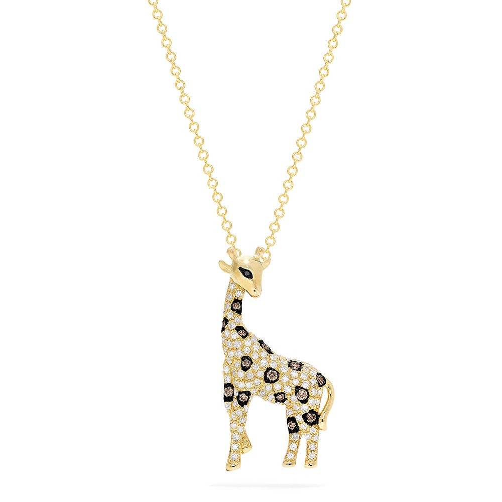 Effy Safari 14K Yellow Gold Espresso & White Diamond Giraffe Pendant, 0.43 TCW | Effy Jewelers