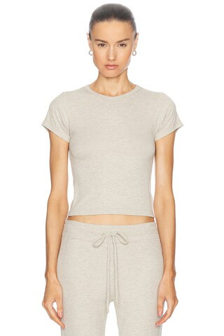 Eterne Short Sleeve Baby Tee in Heather Oatmeal - Beige. Size S (also in L, M, XL, XS). | FWRD 