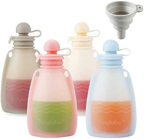 PandaEar Reusable Silicone Baby Food Pouches, 4 Pack Squeeze Pouches for Toddler Kids, BPA-Free S... | Amazon (US)