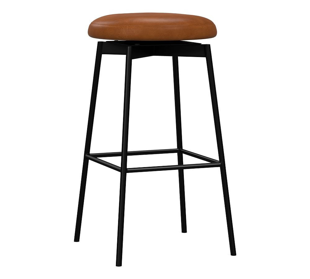 Maison Leather Backless Bar Height Swivel Bar Stool, Bronze Legs, Vintage Caramel | Pottery Barn (US)