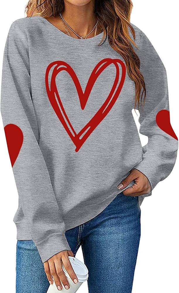 KNEYATTA Valentine's Sweatshirt Women Love Heart Grahic Print Long Sleeve Pullover Casual Blouse ... | Amazon (US)
