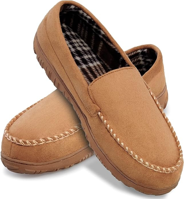 shoeslocker Mens Slippers Microsuede Moccasin Memory Foam House Shoes | Amazon (US)