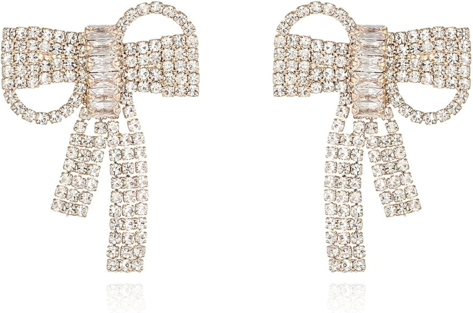 Xioose Gold Rhinestone Ribbon Bow Stud Earrings Fashion Ladies Simple Earrings Hypoallergenic for... | Amazon (US)