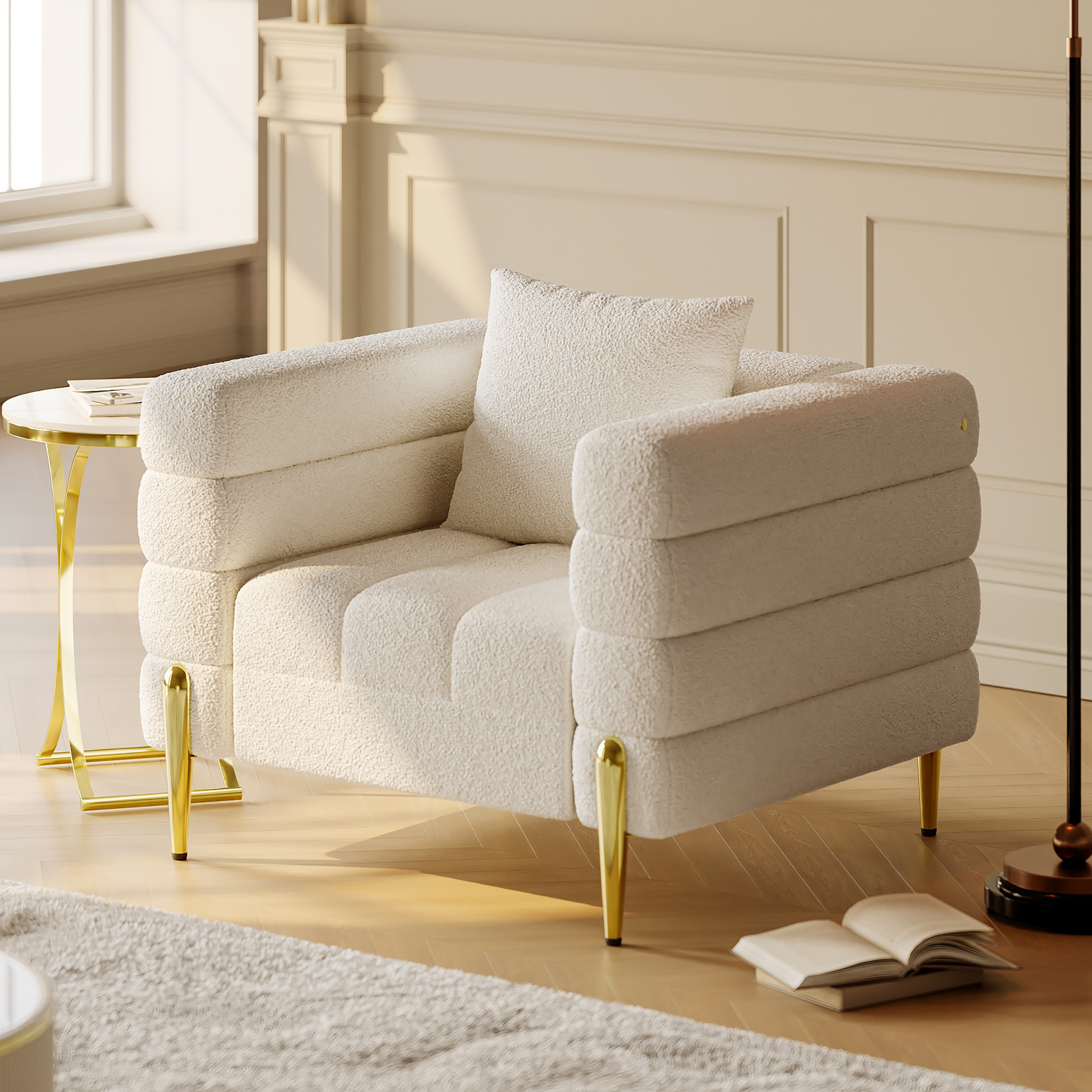 White Boucle Accent Chair Modern Modular Arm Chair | Homary
