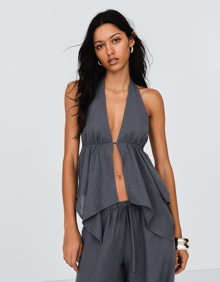 Halter neck tie top - Women | Bershka UK