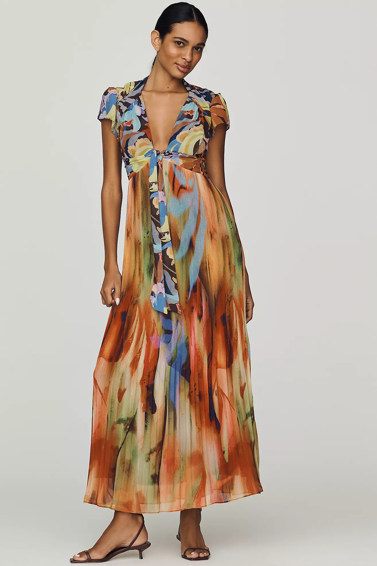 By Anthropologie V-Neck Tie Midi Dress | Anthropologie (US)