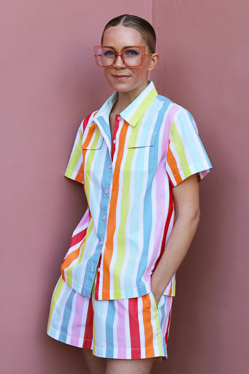 Sadie Shorts Set in Rainbow Stripe | LAKE Pajamas