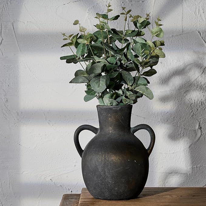 SIDUCAL Rustic Ceramic Farmhouse Flower Vase with 2 Handles, Terracotta Vase, Decorative Pottery ... | Amazon (US)