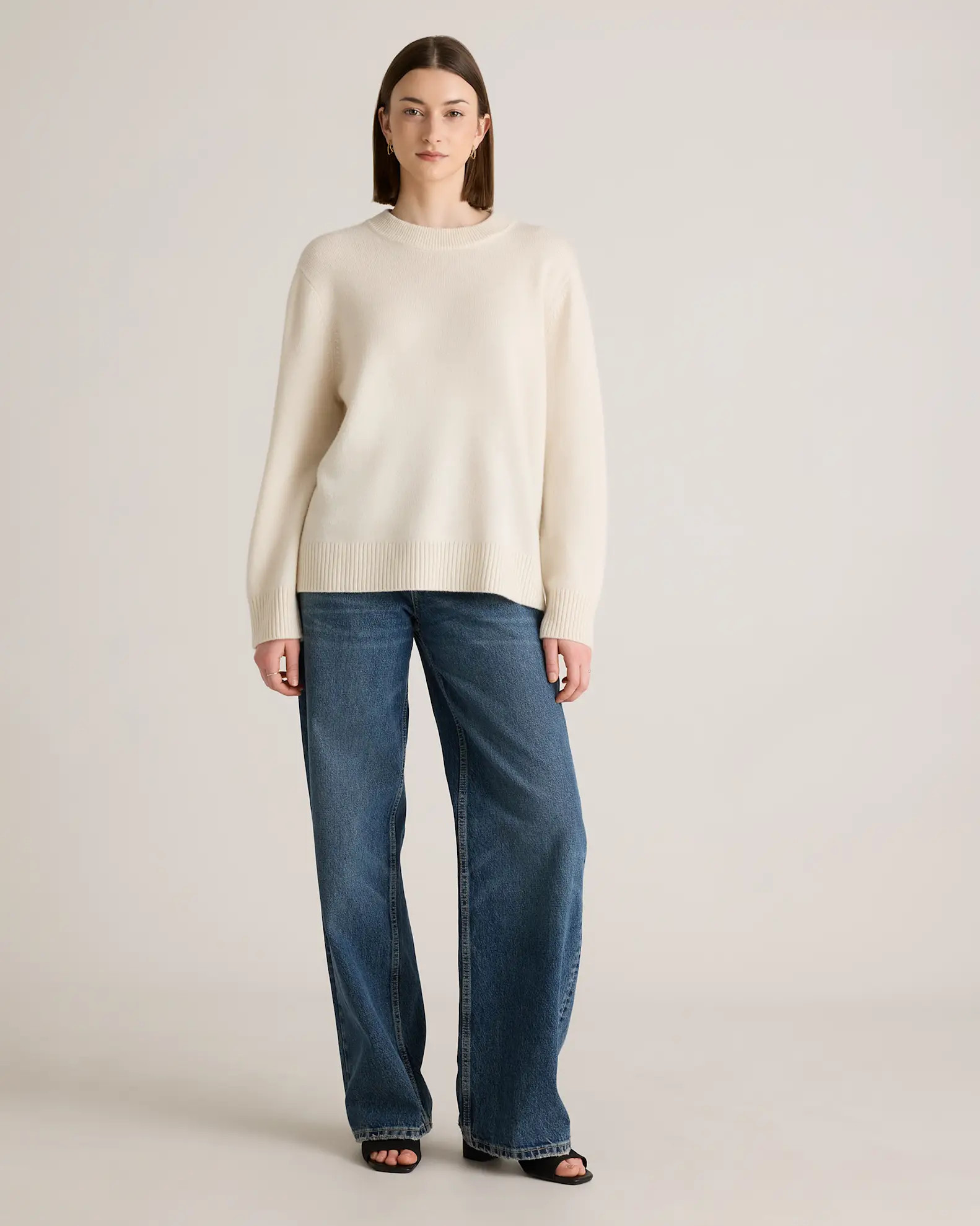 Mongolian Cashmere Oversized Crewneck Sweater in Ivory | Quince
