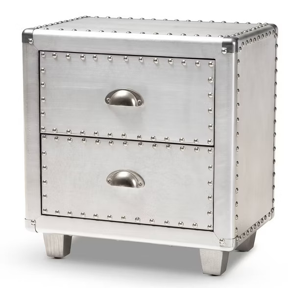 2 Drawer Davet Metal Nightstand Silver - Baxton Studio | Target