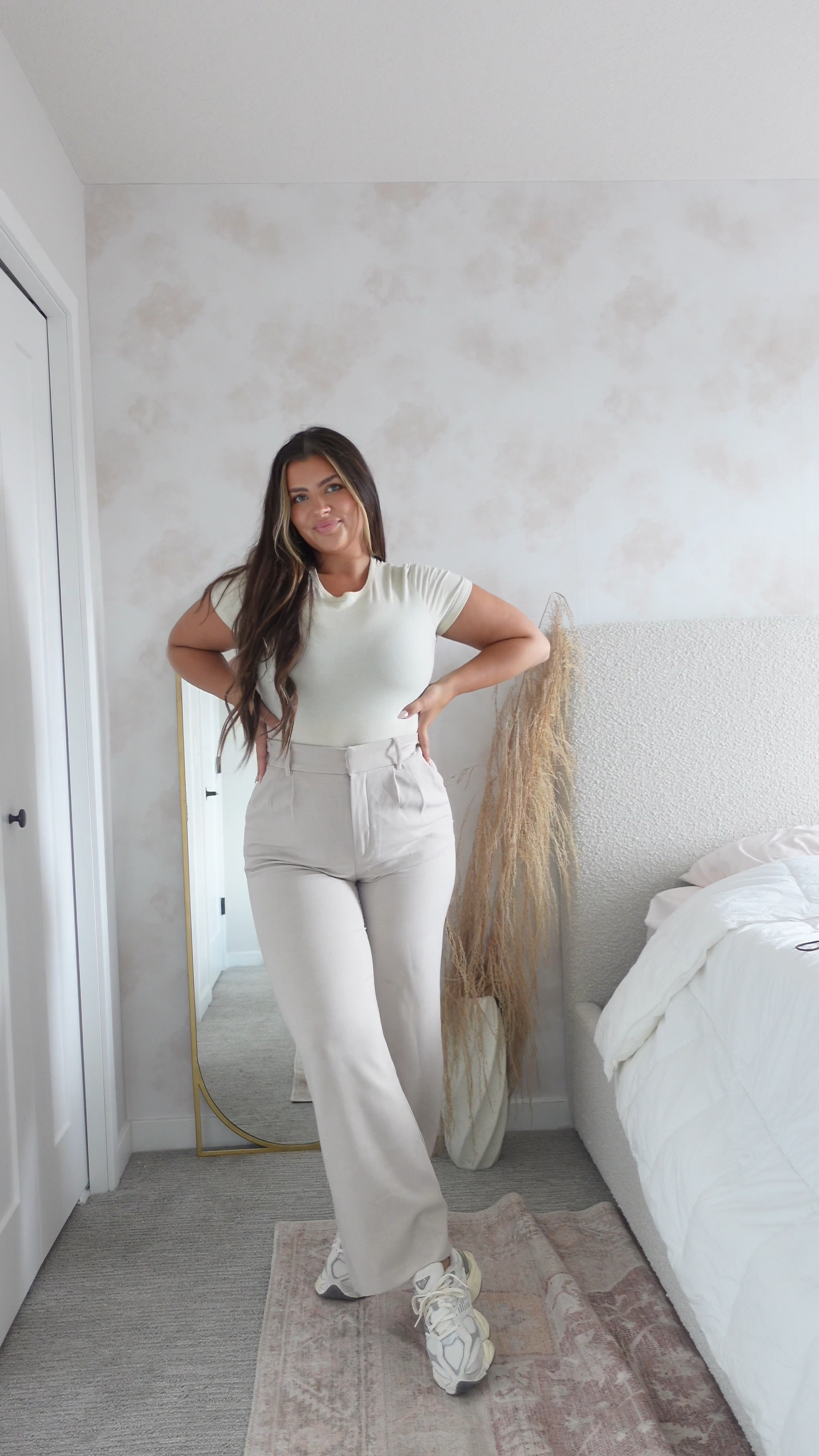 Abercrombie sloane curve tailored trouser 
Skims fits everybody tee
9060 sea salt sneakers 

#LTKshoecrush #LTKmidsize #LTKstyletip