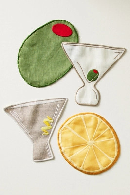 Novelty Piecework Linen Cocktail Napkins, Set of 4 | Anthropologie (US)
