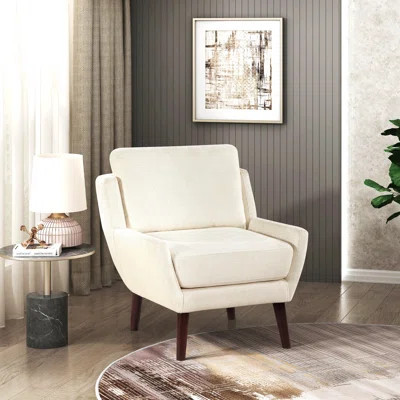 Accent Chair, Beige Cushion Seat Chenille For Cozy Living Rooms Upholstered Upholstery Comfort Style Durable Solid Wood Legs Contemporary Style Furnit | Wayfair North America