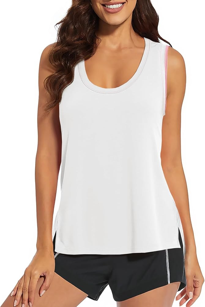 Fisoew Women's Workout Tank Tops Loose Fit Summer Sleeveless Yoga Gym Shirts with Side Slits | Amazon (US)