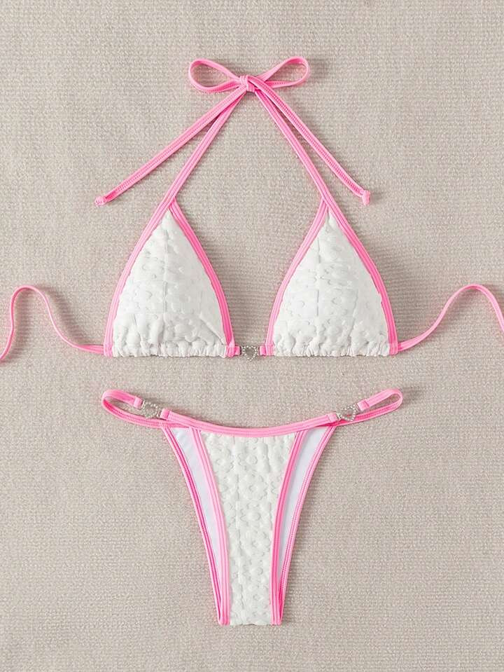 SHEIN Swim Mod Women's Halter Neck Bikini Set With Edge Wrapping | SHEIN