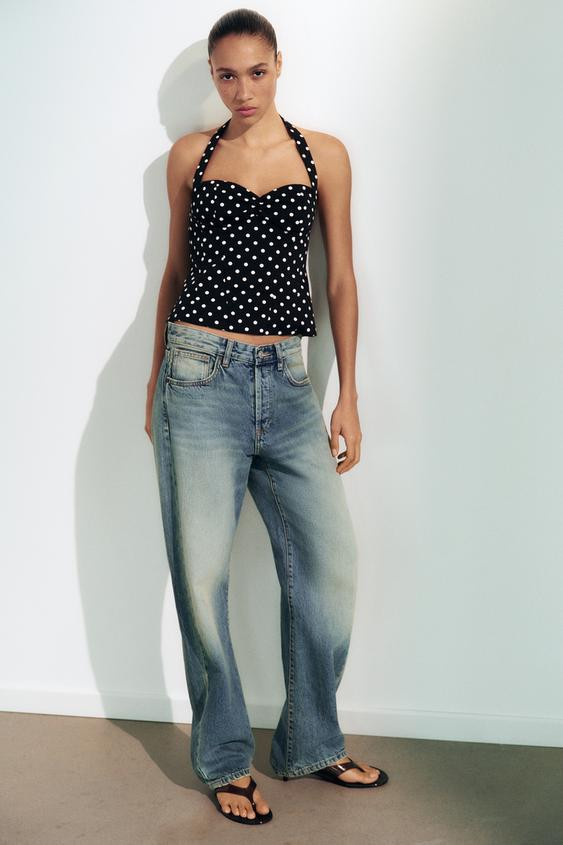 Zara - Halter Neck Polka Dot Top - Mid-Blue - S - Woman | Zara Canada