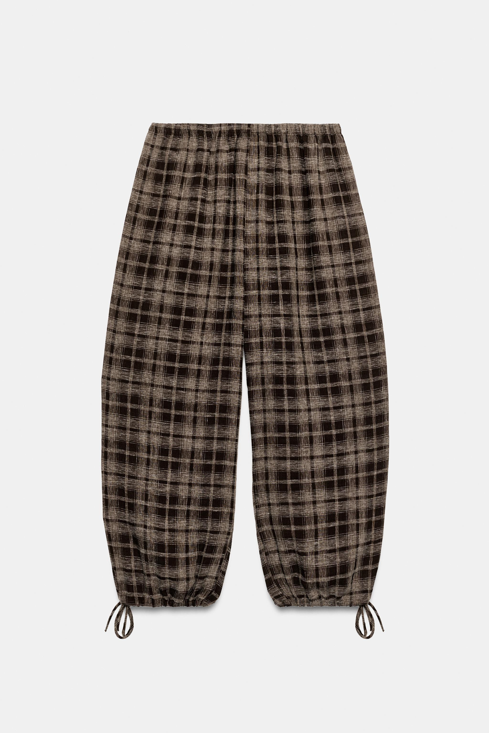 CHECKED ADJUSTABLE HEM SAROUEL TROUSERS | Zara UK