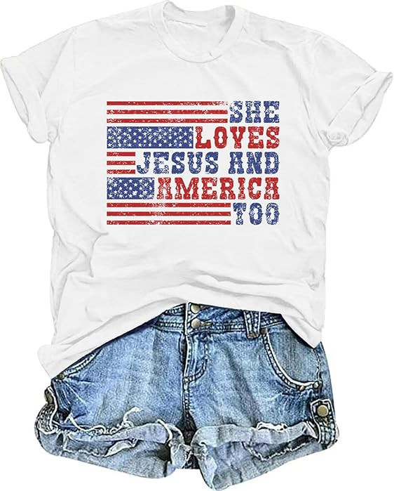 Womens 4th of July Shirts: Patriotic USA Flag Tshirt Loves Jesus Christian Faith Blouse Tees | Amazon (US)