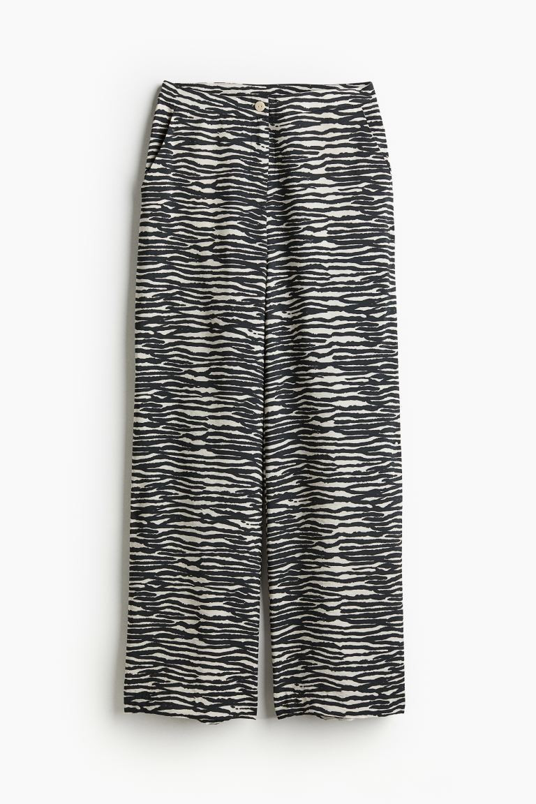 Wide trousers - Regular waist - Long - White/Zebra print - Ladies | H&M GB | H&M (UK, MY, IN, SG, PH, TW, HK)