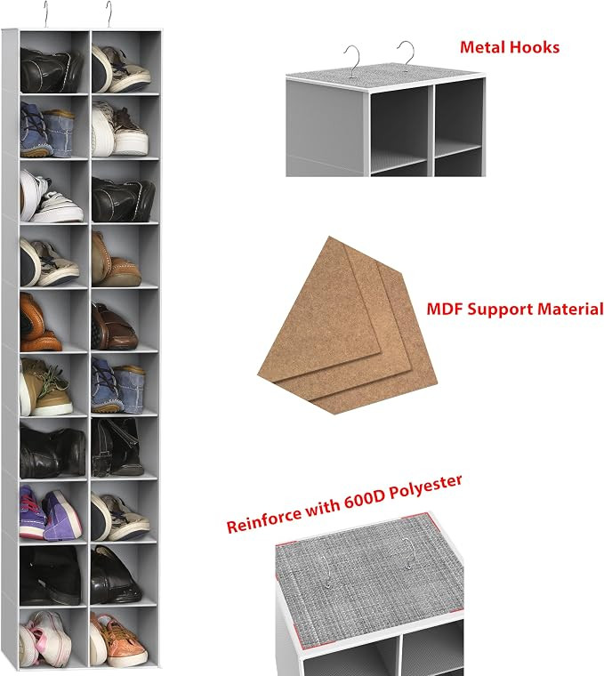 SIMPLE HOUSEWARE Hanging Closet Organizers 20 Section Shoe Shelves, Gray | Amazon (US)