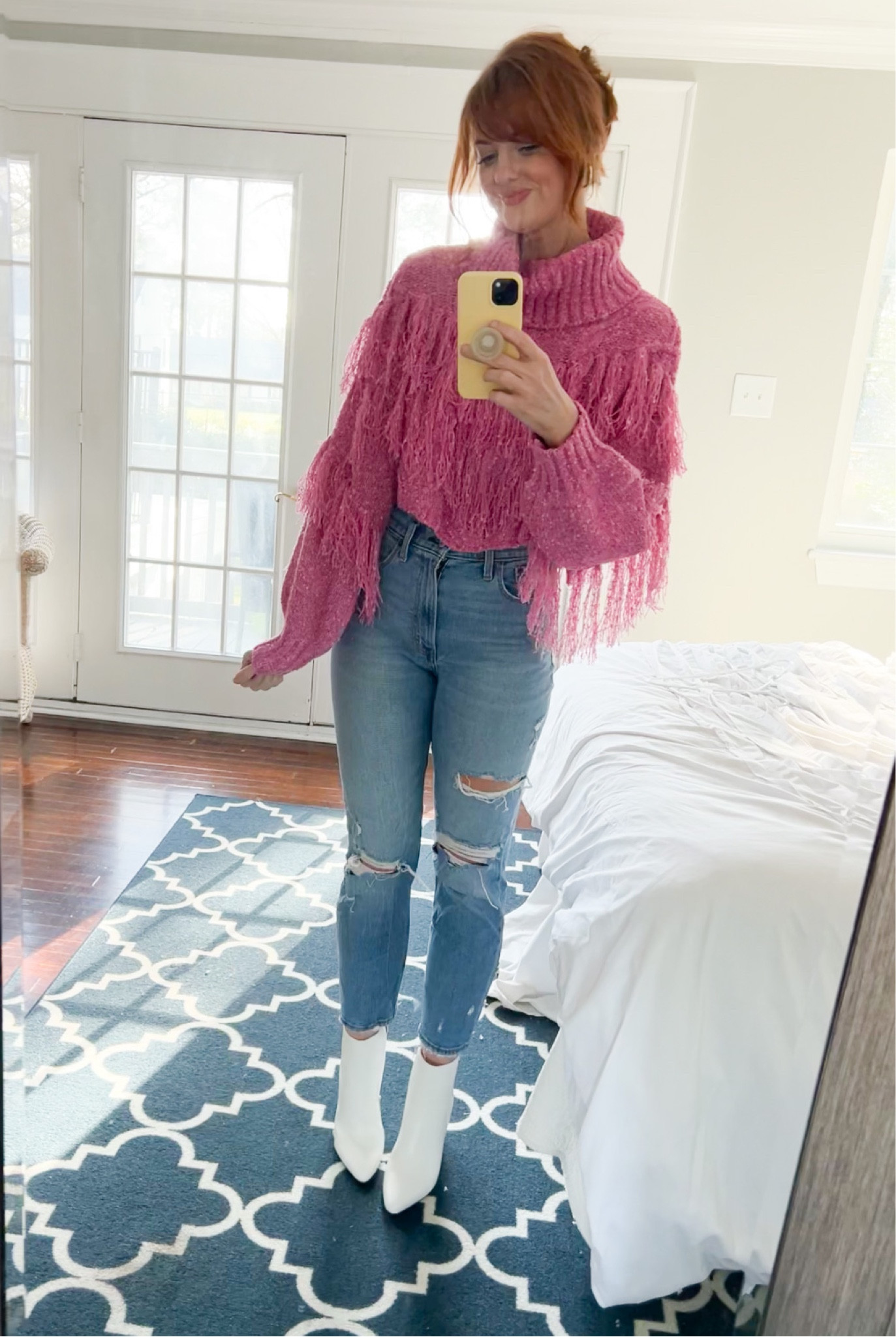 Obsessed with this sweater! It is so girly and fun. Love the cropped fit. And it’s on sale! Booties are also some of my favorites. Fit TTS. 

#LTKfit #LTKSale #LTKFind